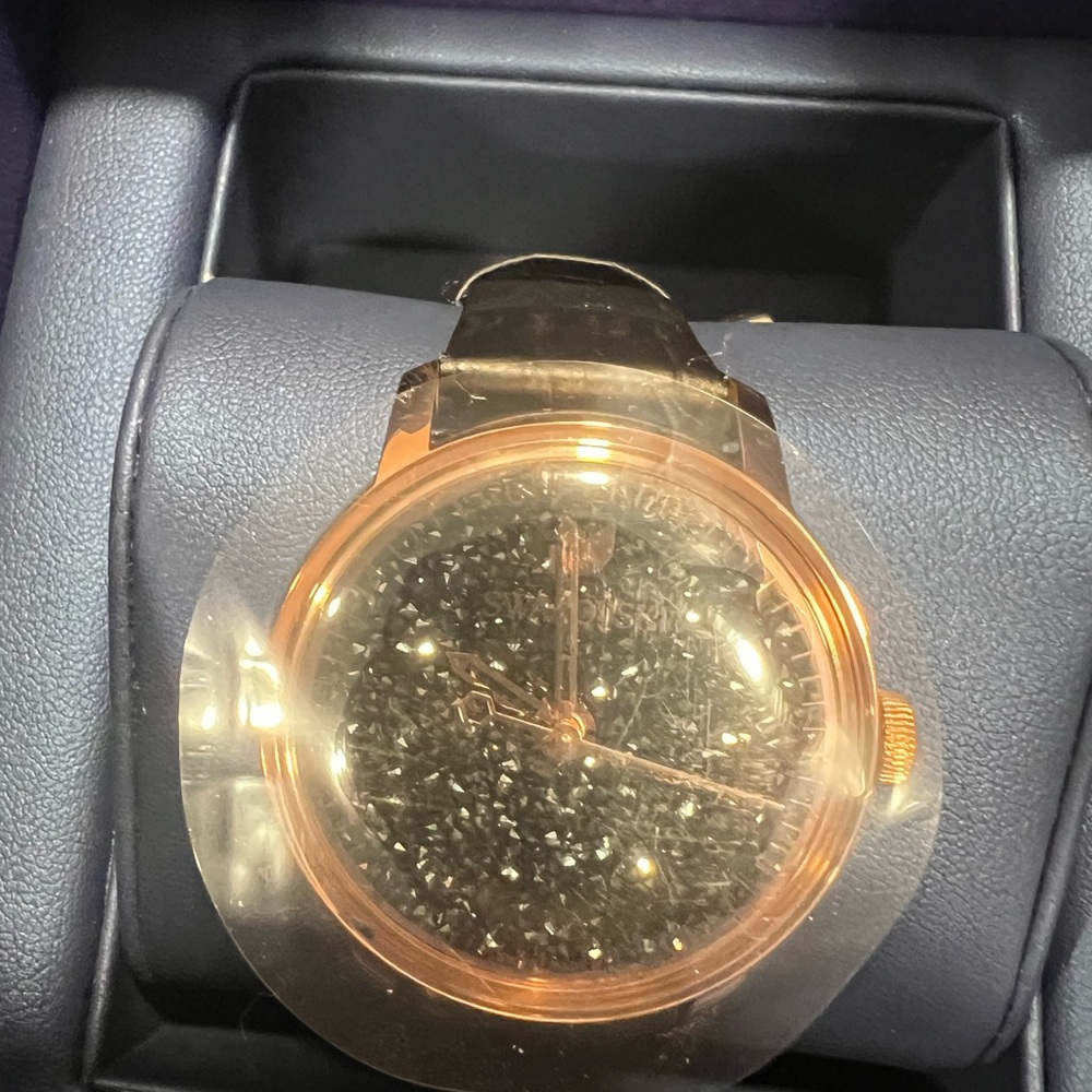 Swarovski Rose Gold Watch with Black Crystal Face
